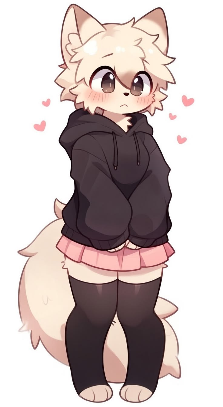 Chibi canine character in hoodie and skirt