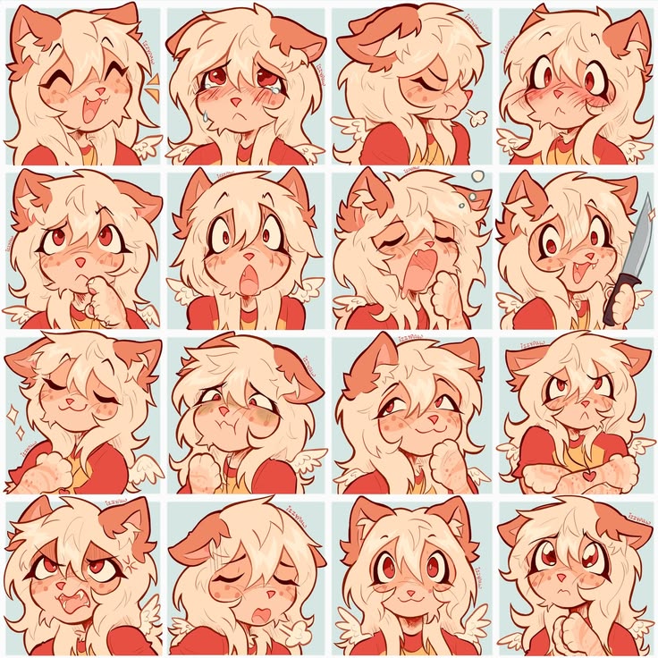 Expression practice sheet with blonde cat character