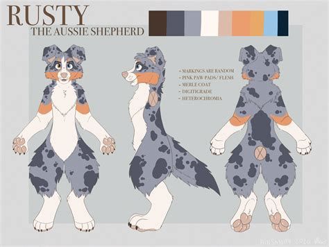 Rusty the Aussie shepherd fursuit design sheet