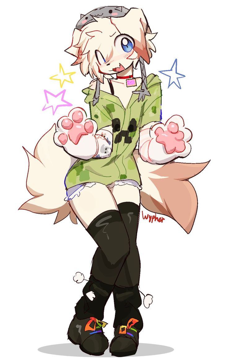 Playful canine character with paw mittens