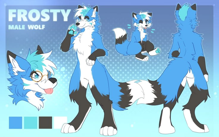Frosty the wolf character reference sheet